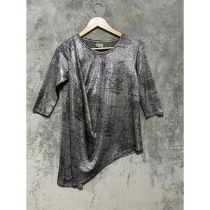 Niche Nilgun Derman Silver Metallic Asymmetrical Tunic Top XS Edgy Disco Metal
